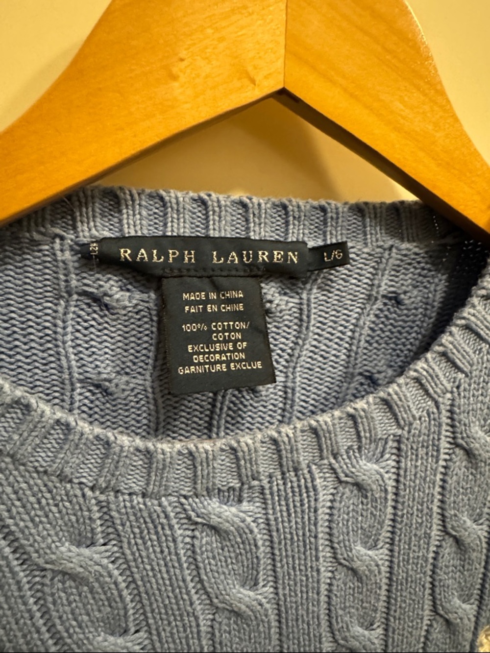 Ralph Lauren Women’s Powder Blue Cable Crewneck Sweater - Picture 2 of 3